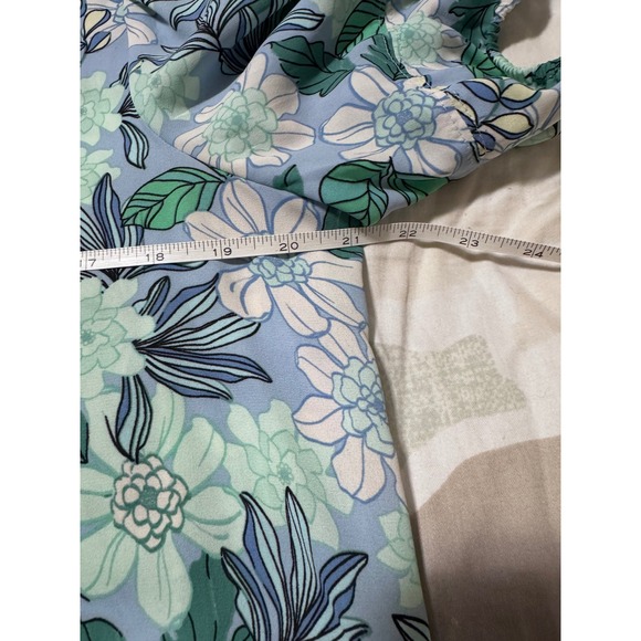 LOFT Floral Puff Sleeve Top Light Blue Green White Women's Medium M NWOT - Picture 5 of 7